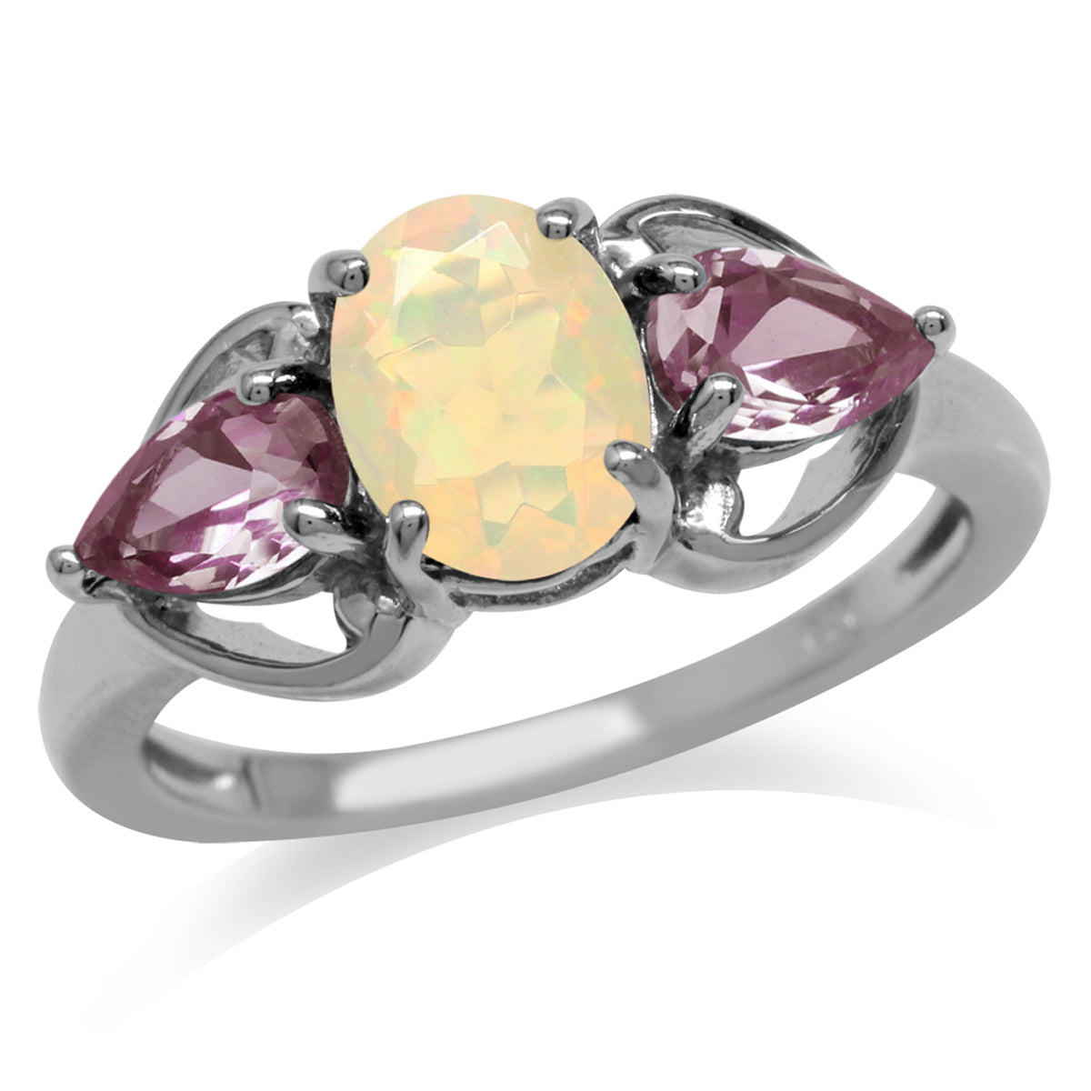 Genuine Opal & Simulated Color Change Alexandrite White Gold Plated 925 Sterling Silver Classic Ring silvershake