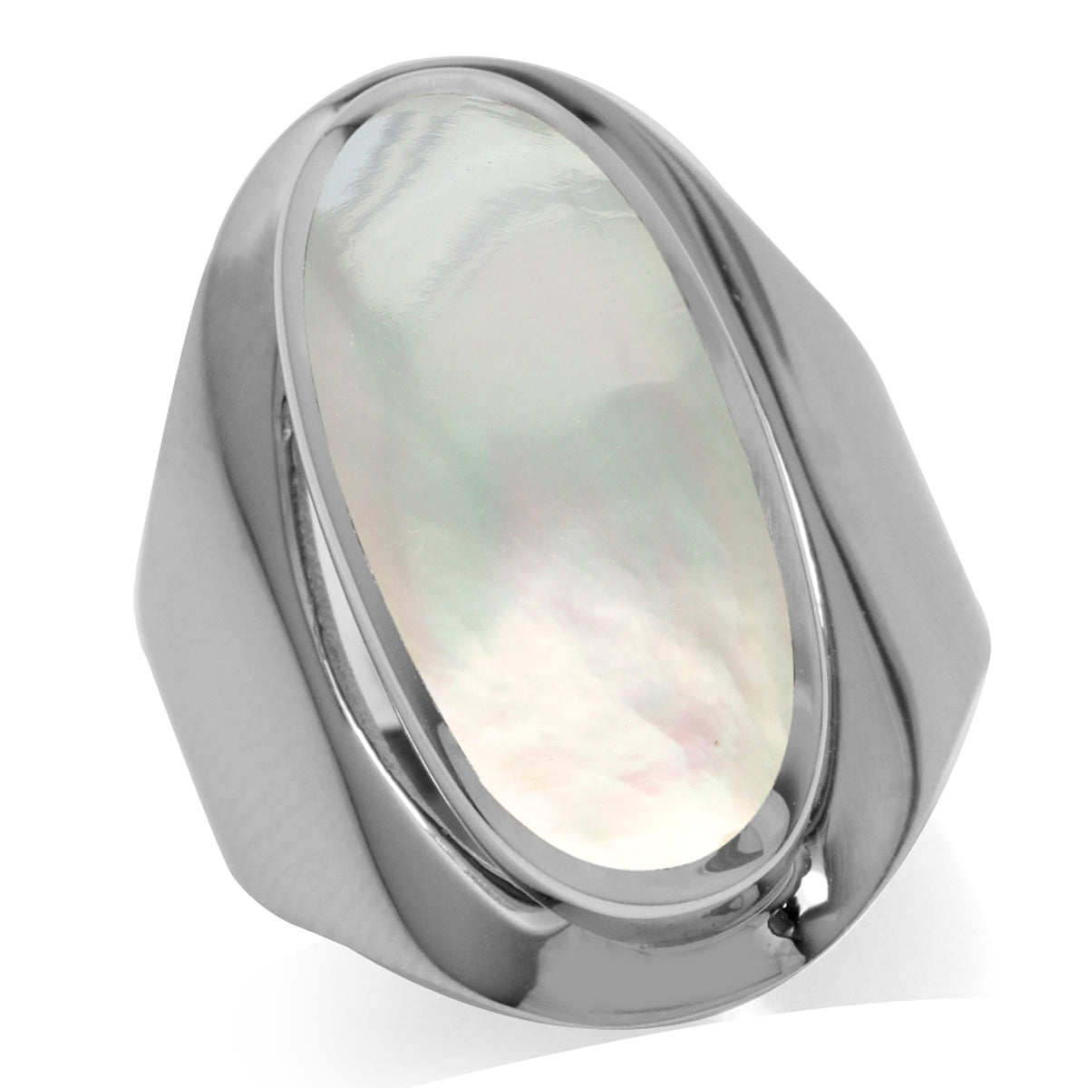 Mother Of Pearl Inlay White Gold Plated 925 Sterling Silver Casual Armor Ring silvershake