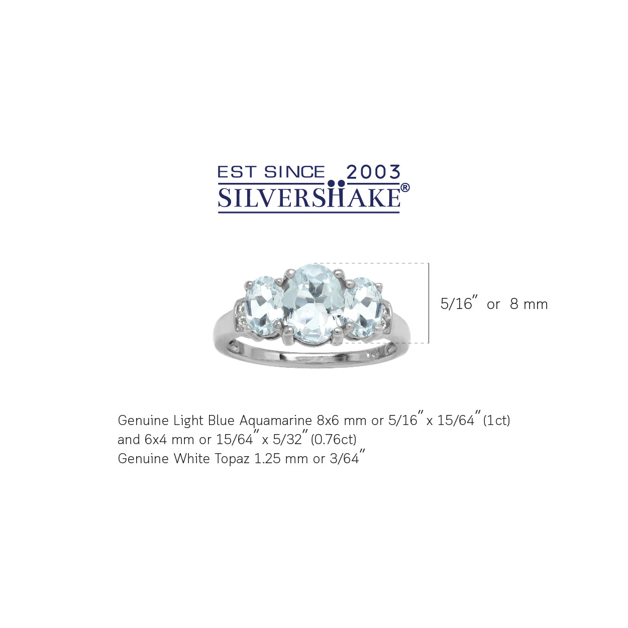 1.76 CTW 3 Stone Genuine Oval Shape Light Blue Aquamarine White Gold Plated 925 Sterling Silver Ring March Gemstone Birthstone - Silvershake-store