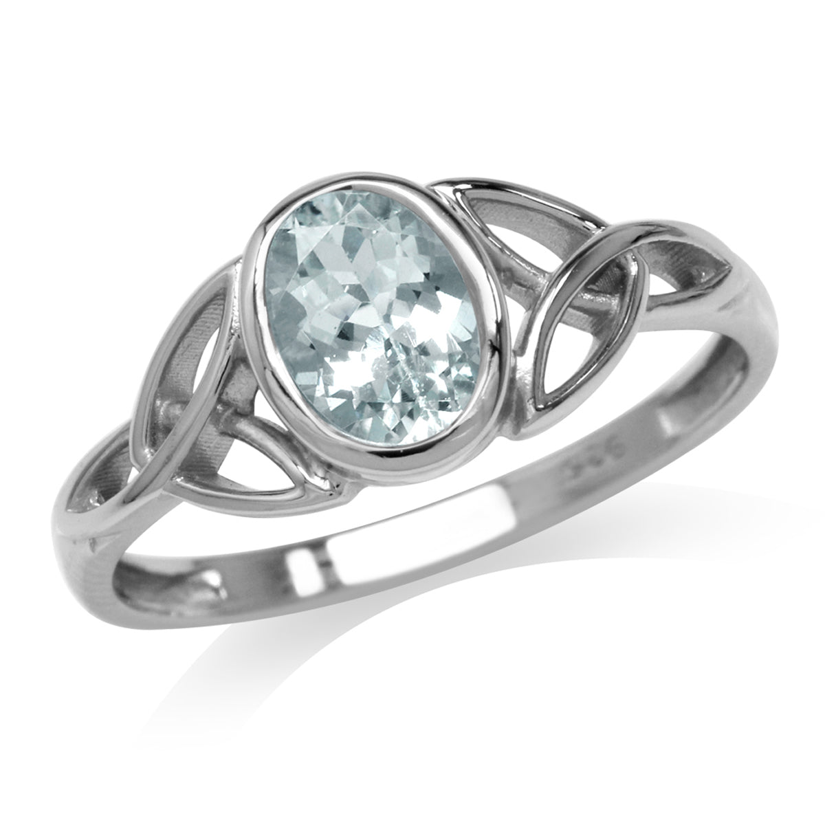 Genuine Blue Aquamarine White Gold Plated 925 Sterling Silver Triquetra Celtic Knot Ring - Silvershake-store