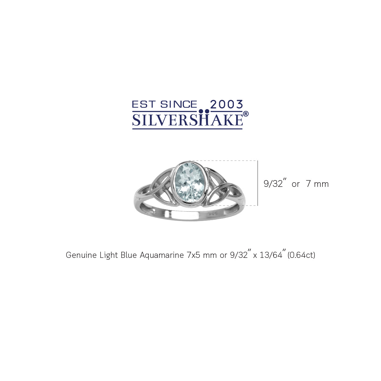 Genuine Blue Aquamarine White Gold Plated 925 Sterling Silver Triquetra Celtic Knot Ring - Silvershake-store