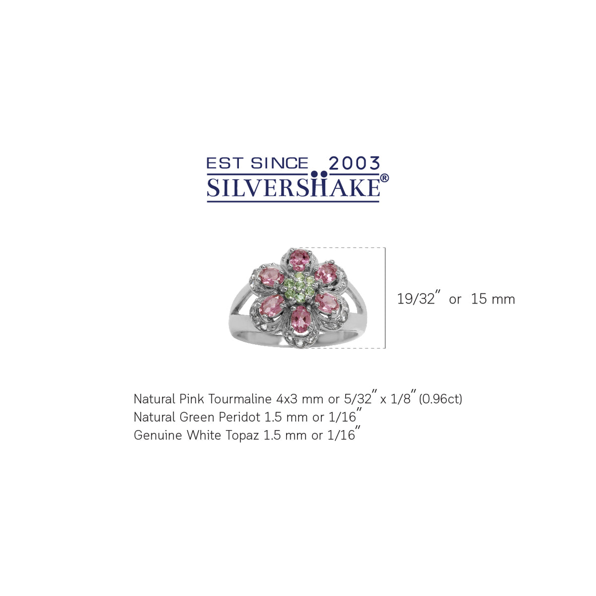 Natural Tourmaline, Peridot & White Topaz 925 Sterling Silver Flower Ring silvershake