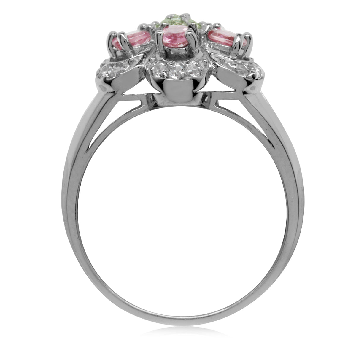 Natural Tourmaline, Peridot & White Topaz 925 Sterling Silver Flower Ring silvershake