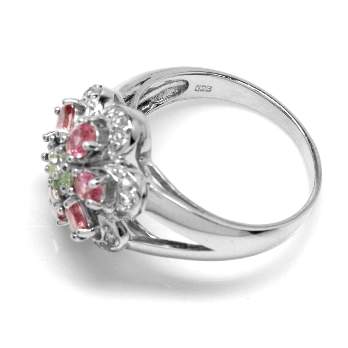 Natural Tourmaline, Peridot & White Topaz 925 Sterling Silver Flower Ring silvershake