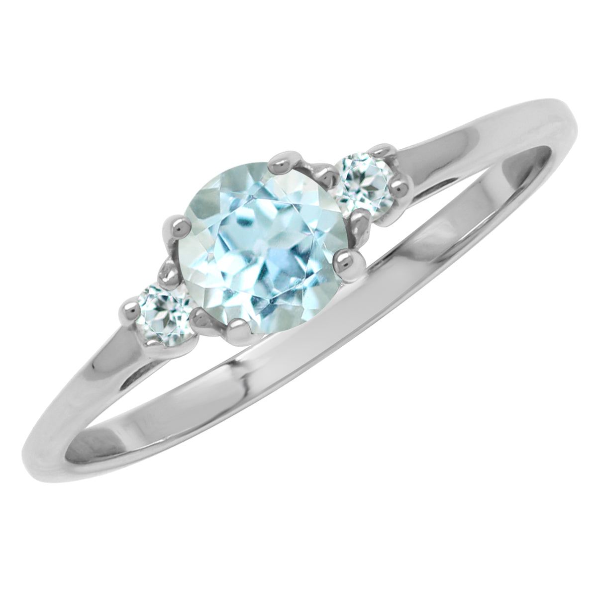 Petite Genuine Blue Aquamarine White Gold Plated 925 Sterling Silver Ring - Silvershake-store