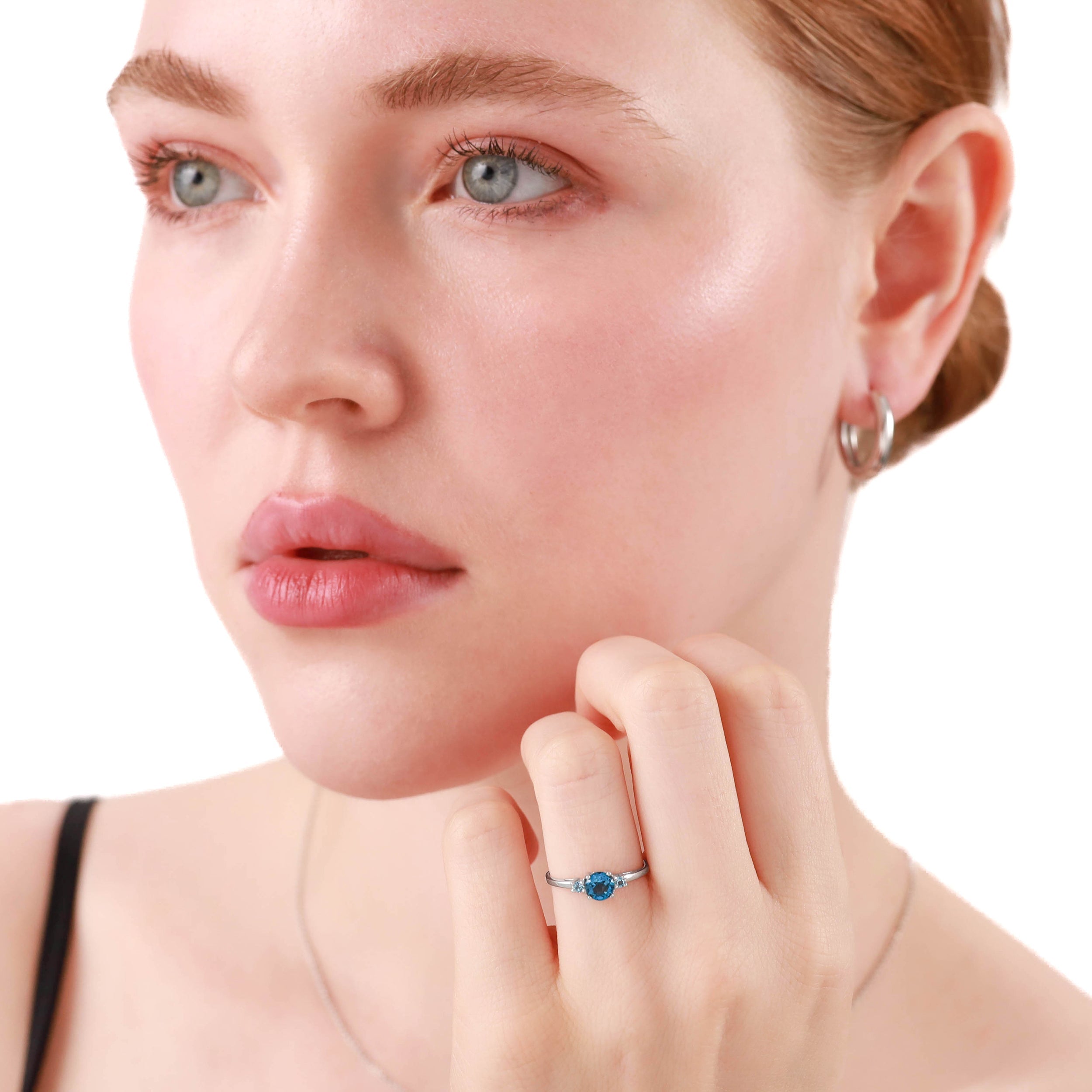 Petite Genuine Blue Aquamarine White Gold Plated 925 Sterling Silver Ring - Silvershake-store