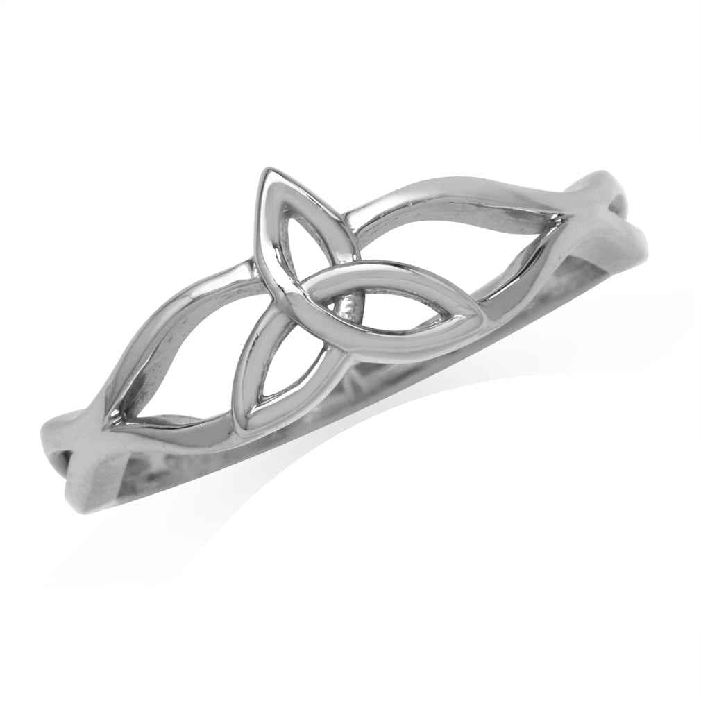 White Gold Plated 925 Sterling Silver Triquetra Celtic Knot Ring - Silvershake-store