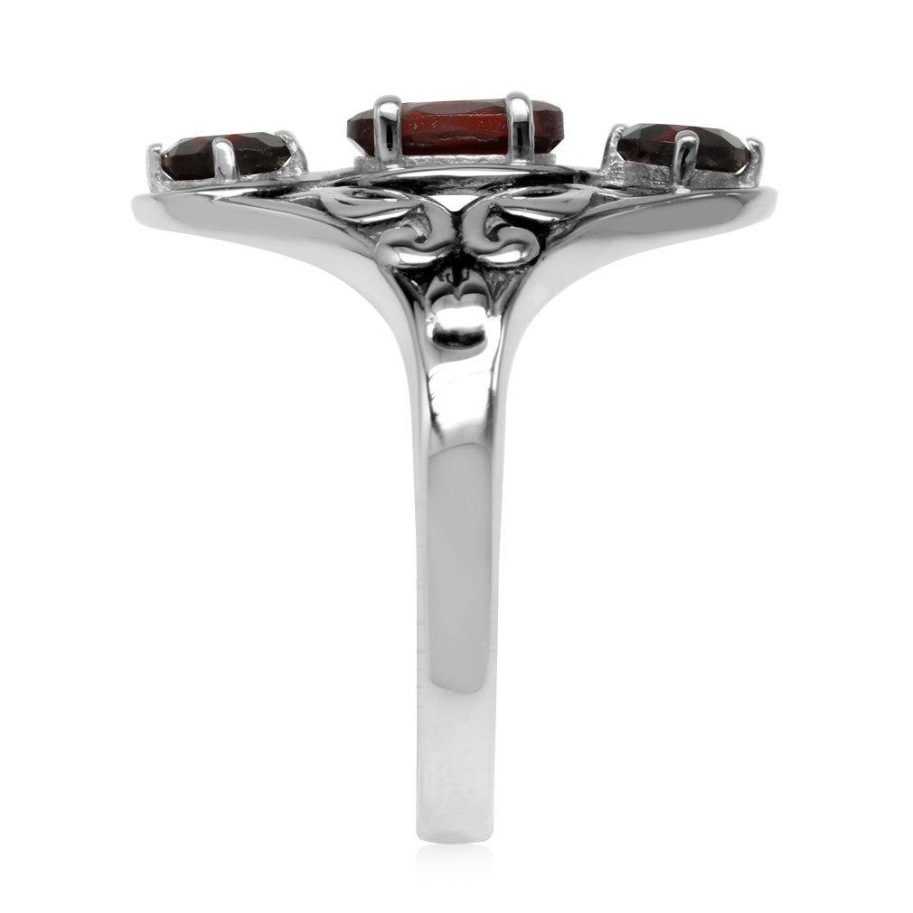 1.54ct. 3 Stone Natural Garnet 925 Sterling Silver Filigree Ring - Silvershake-store