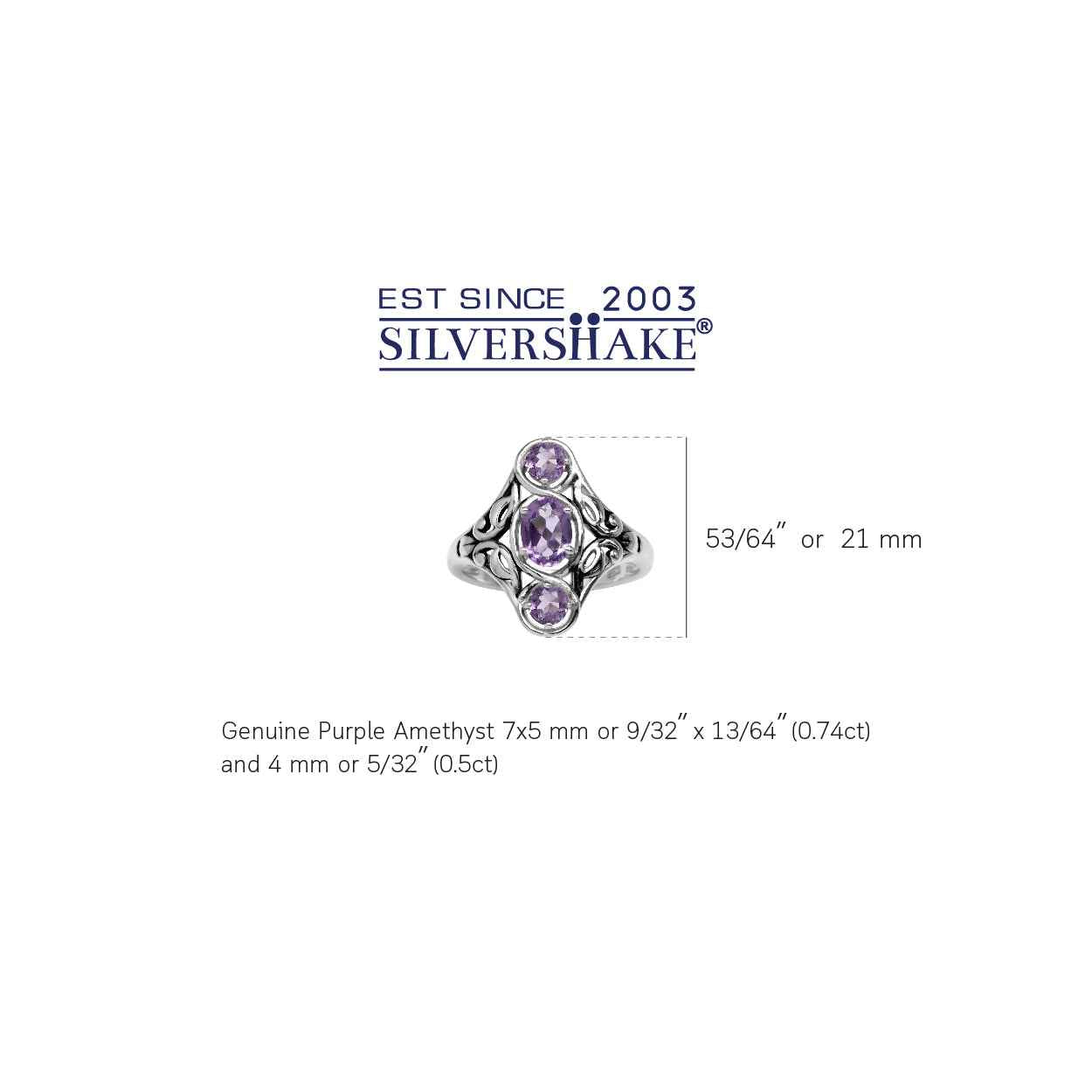 1.24ct. 3 Stone Natural Amethyst 925 Sterling Silver Filigree Ring