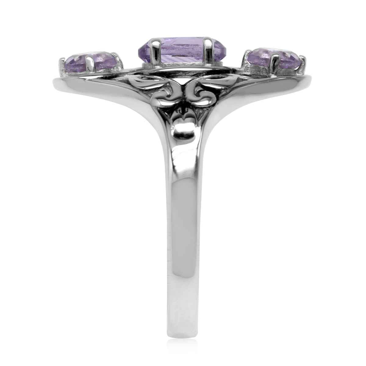 1.24ct. 3 Stone Natural Amethyst 925 Sterling Silver Filigree Ring