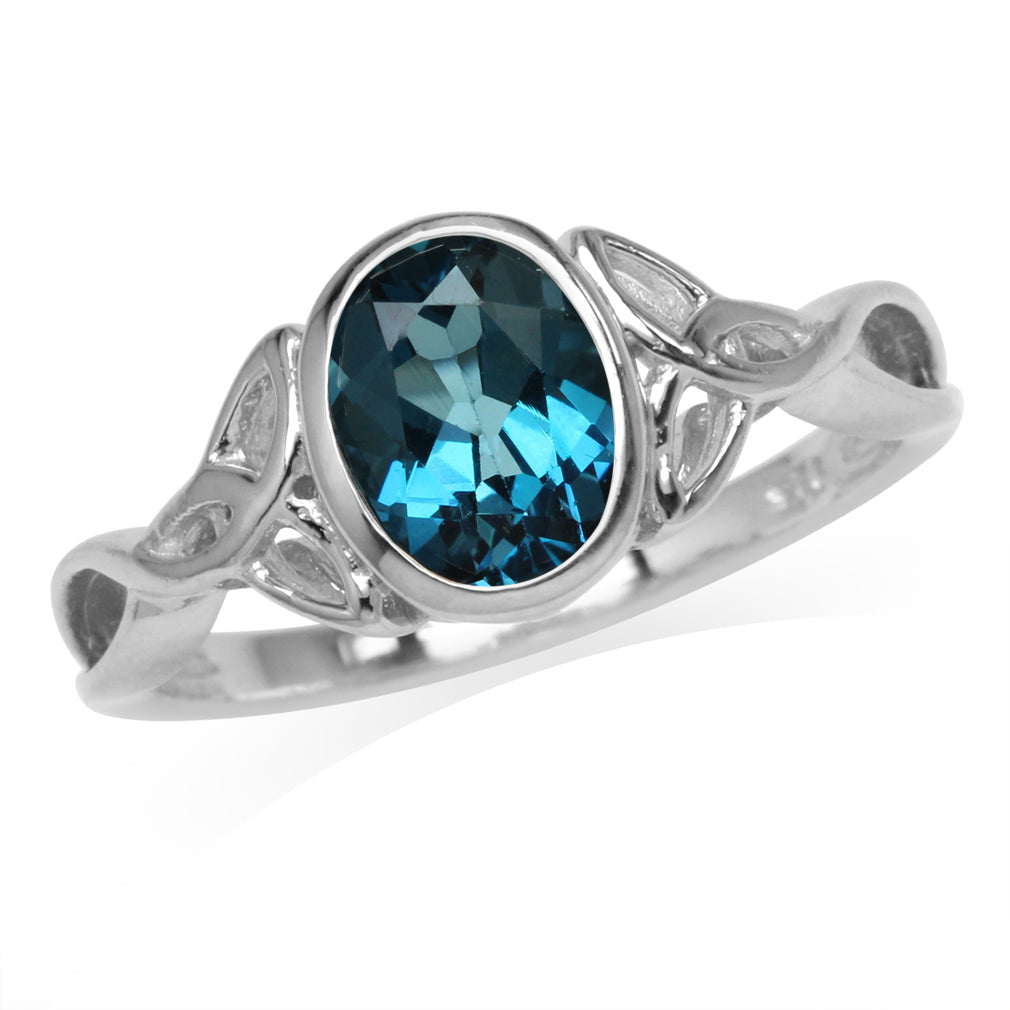1.46ct. 8X6mm Genuine Oval Shape London Blue Topaz 925 Sterling Silver Triquetra Celtic Knot Ring - Silvershake-store