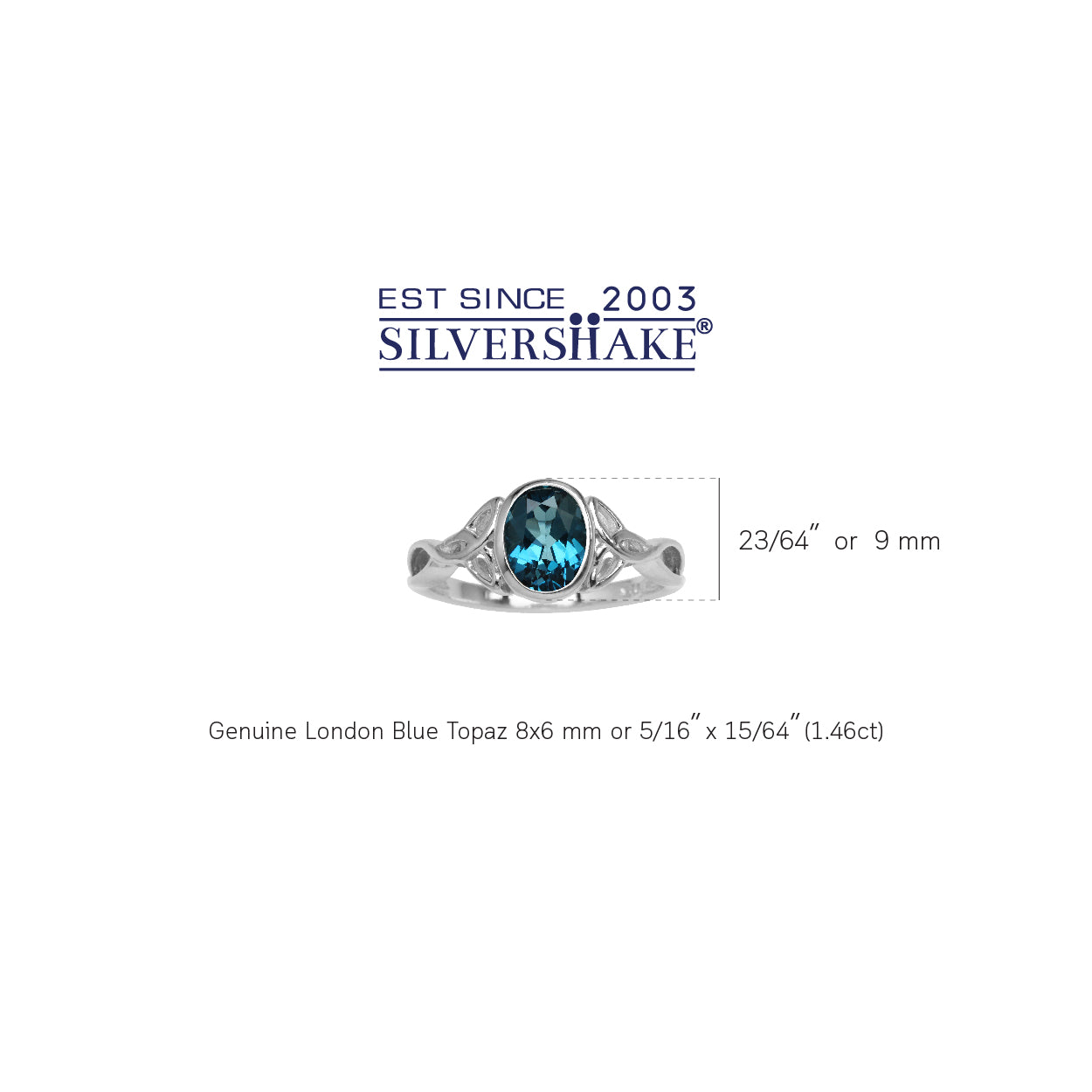 1.46ct. 8X6mm Genuine Oval Shape London Blue Topaz 925 Sterling Silver Triquetra Celtic Knot Ring - Silvershake-store