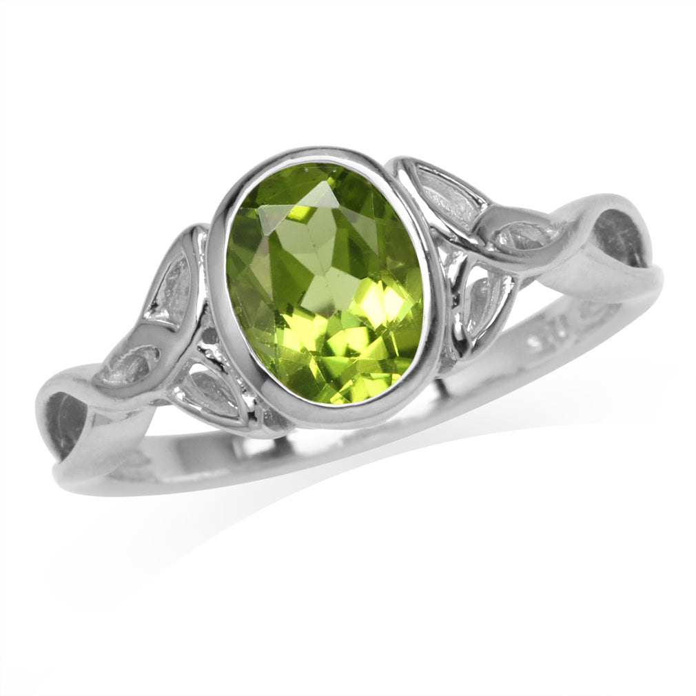1.44ct. 8X6mm Natural Oval Shape Peridot 925 Sterling Silver Triquetra Celtic Knot Ring - Silvershake-store