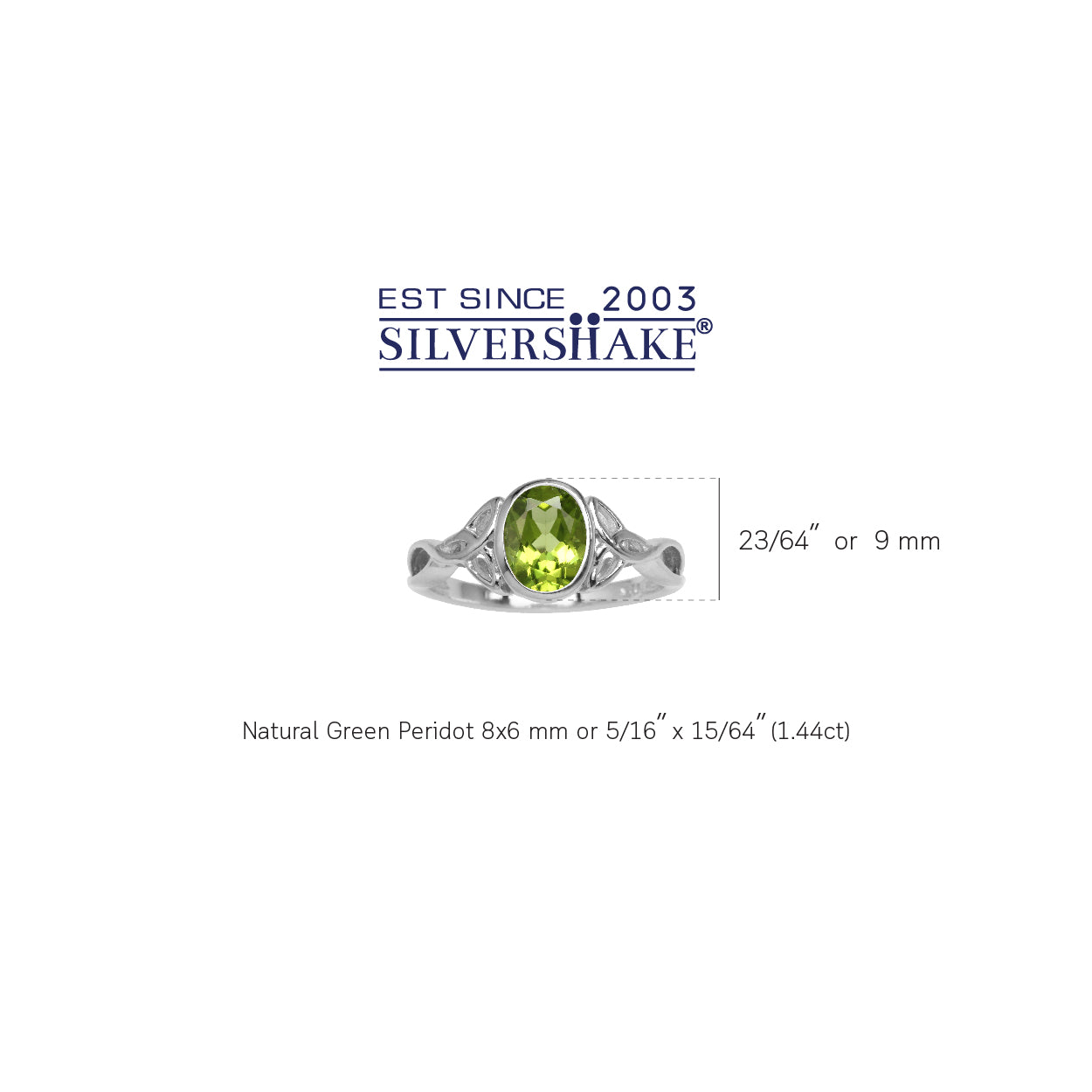 1.44ct. 8X6mm Natural Oval Shape Peridot 925 Sterling Silver Triquetra Celtic Knot Ring - Silvershake-store