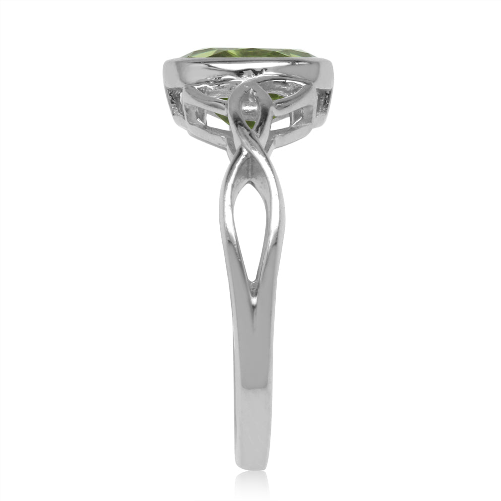 1.44ct. 8X6mm Natural Oval Shape Peridot 925 Sterling Silver Triquetra Celtic Knot Ring - Silvershake-store