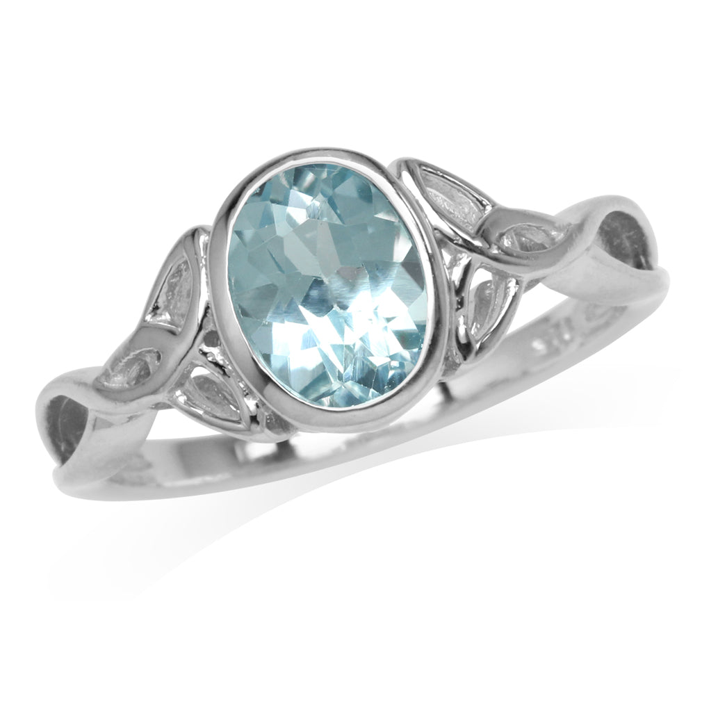 1.53ct. 8X6mm Genuine Oval Shape Blue Topaz 925 Sterling Silver Triquetra Celtic Knot Ring - Silvershake-store