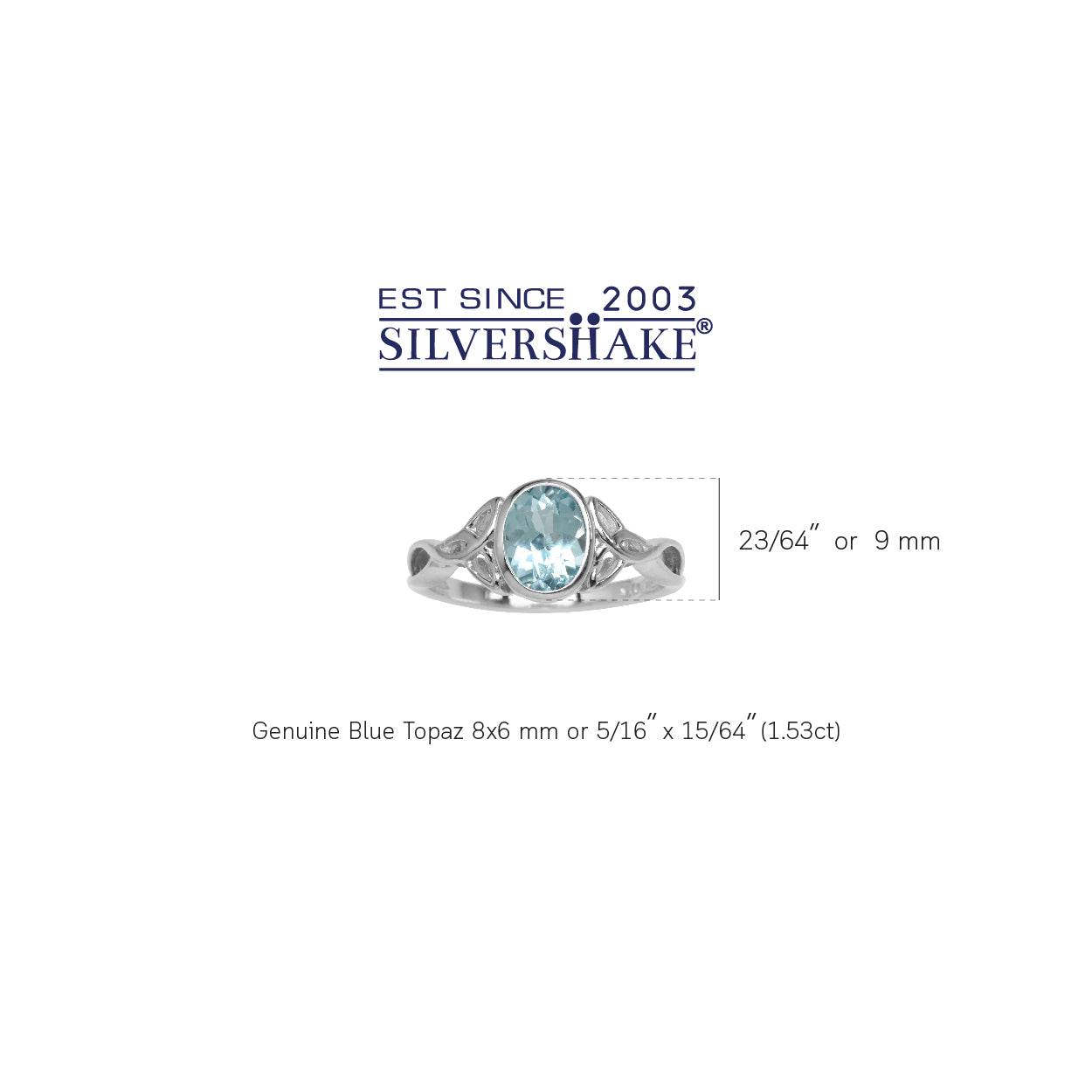 1.53ct. 8X6mm Genuine Oval Shape Blue Topaz 925 Sterling Silver Triquetra Celtic Knot Ring - Silvershake-store