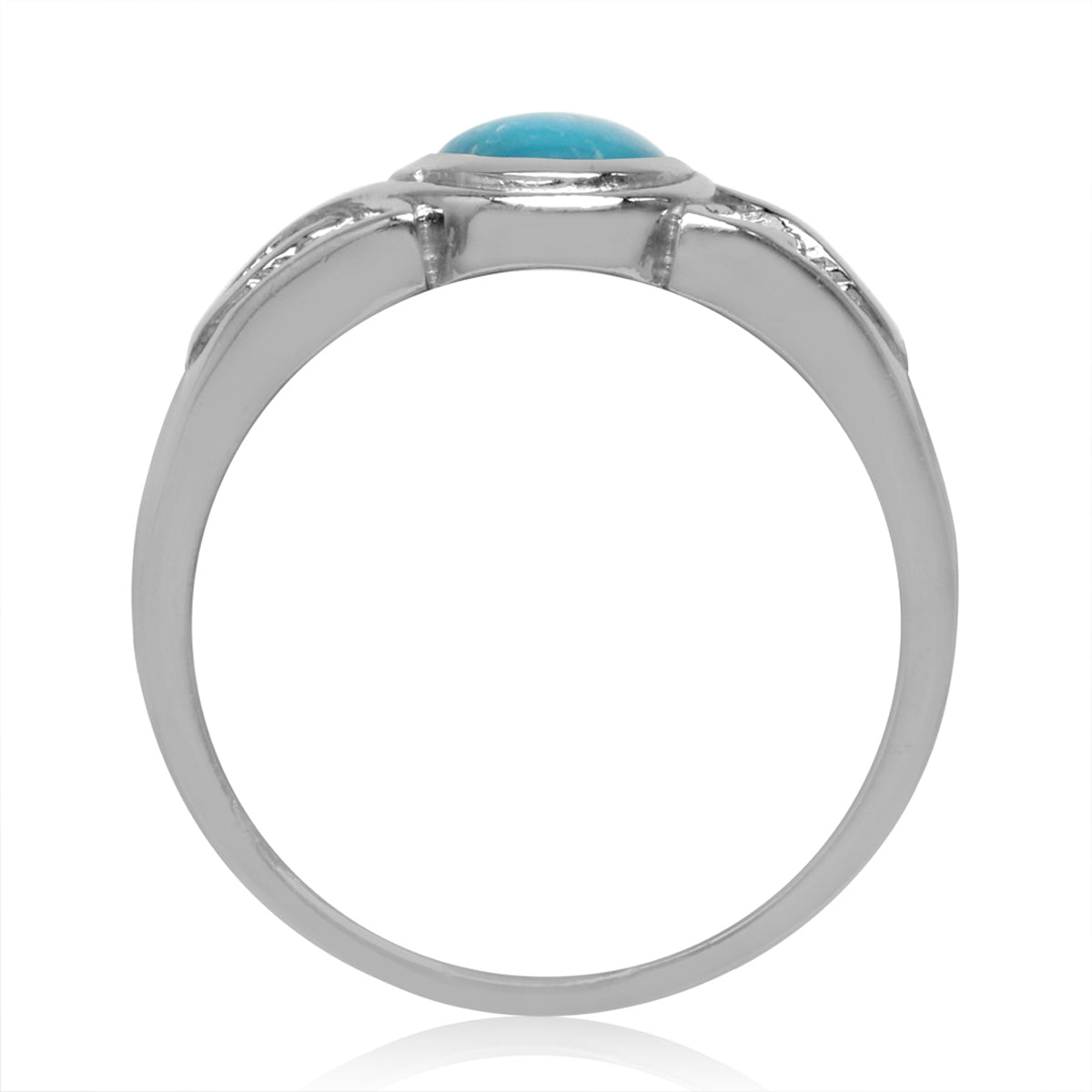 6mm Genuine Round Arizona American Turquoise White Gold Plated 925 Sterling Silver Triquetra Celtic Knot Ring Jewelry for Women - Silvershake-store