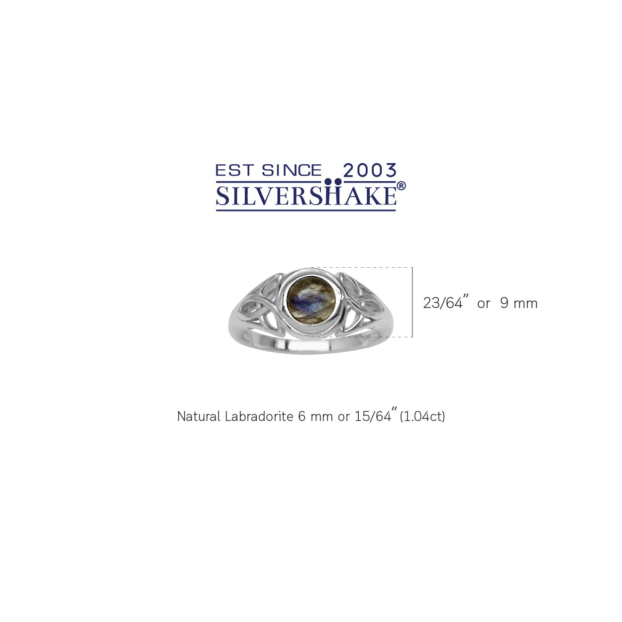 6mm Round Shape Labradorite White Gold Plated 925 Sterling Silver Triquetra Celtic Knot Ring - Silvershake-store
