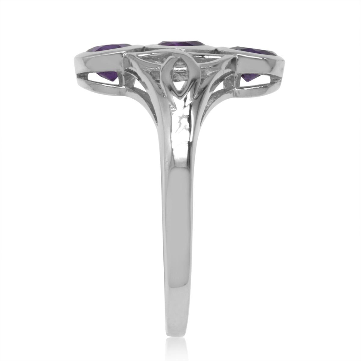 3-Stone 4MM Natural Round Shape African Amethyst 925 Sterling Silver Triquetra Celtic Knot Ring silvershake