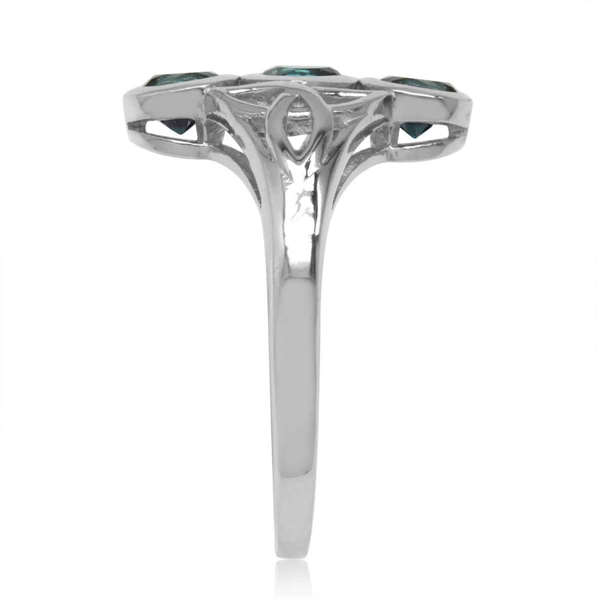 1.02ct. 3 Stone 4mm Genuine Round London Blue Topaz 925 Sterling Silver Triquetra Celtic Knot Ring