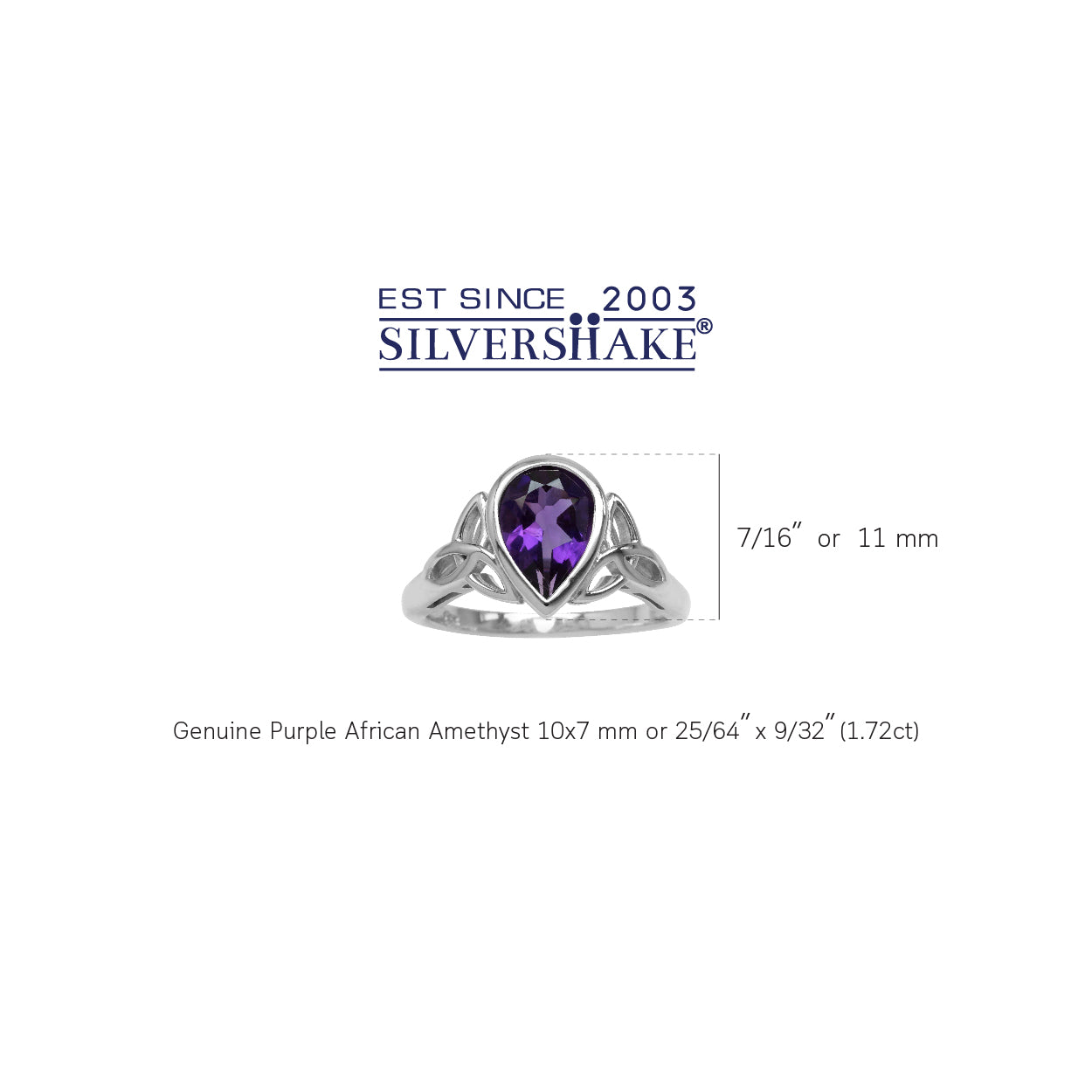 1.72ct. 10X7mm Natural Pear Shape African Amethyst 925 Sterling Silver Triquetra Celtic Knot Ring - Silvershake-store