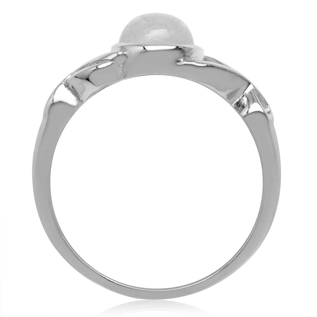 7mm Natural Round Shape Moonstone White Gold Plated 925 Sterling Silver Casual Solitaire Ring - Silvershake-store
