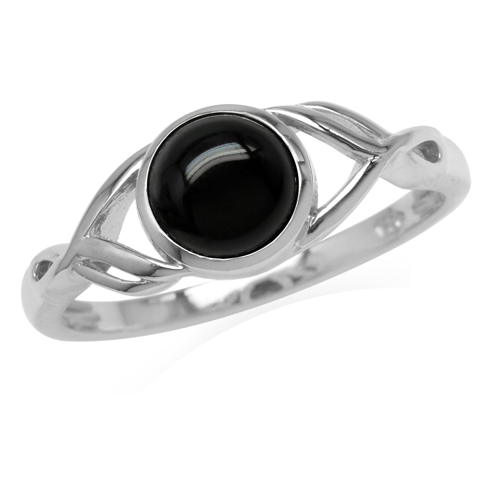 7mm Genuine Round Shape Black Onyx White Gold Plated 925 Sterling Silver Casual Solitaire Ring - Silvershake-store