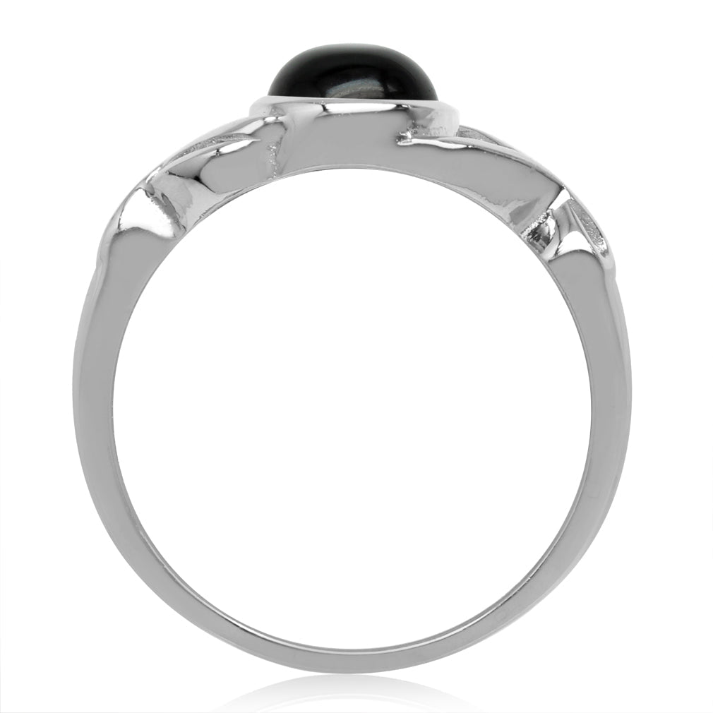 7mm Genuine Round Shape Black Onyx White Gold Plated 925 Sterling Silver Casual Solitaire Ring - Silvershake-store