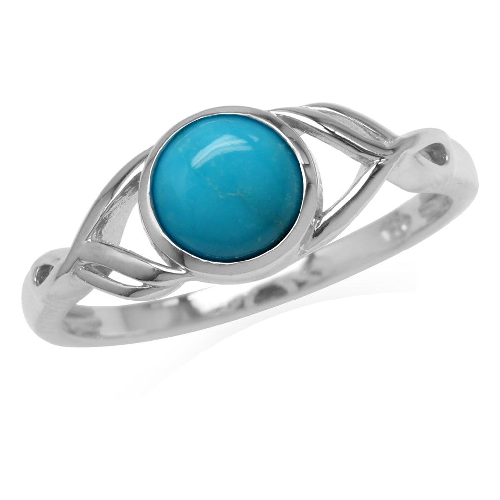7mm Genuine Round Arizona American Turquoise White Gold Plated 925 Sterling Silver Casual Solitaire Ring Jewelry for Women - Silvershake-store