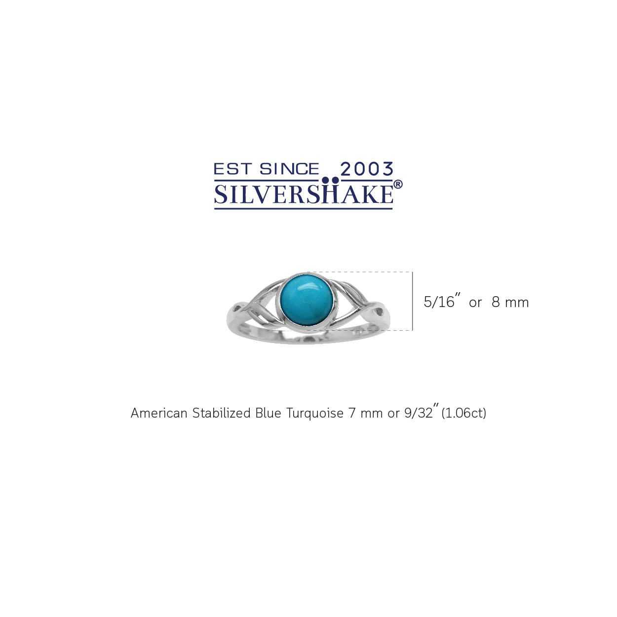 7mm Genuine Round Arizona American Turquoise White Gold Plated 925 Sterling Silver Casual Solitaire Ring Jewelry for Women - Silvershake-store