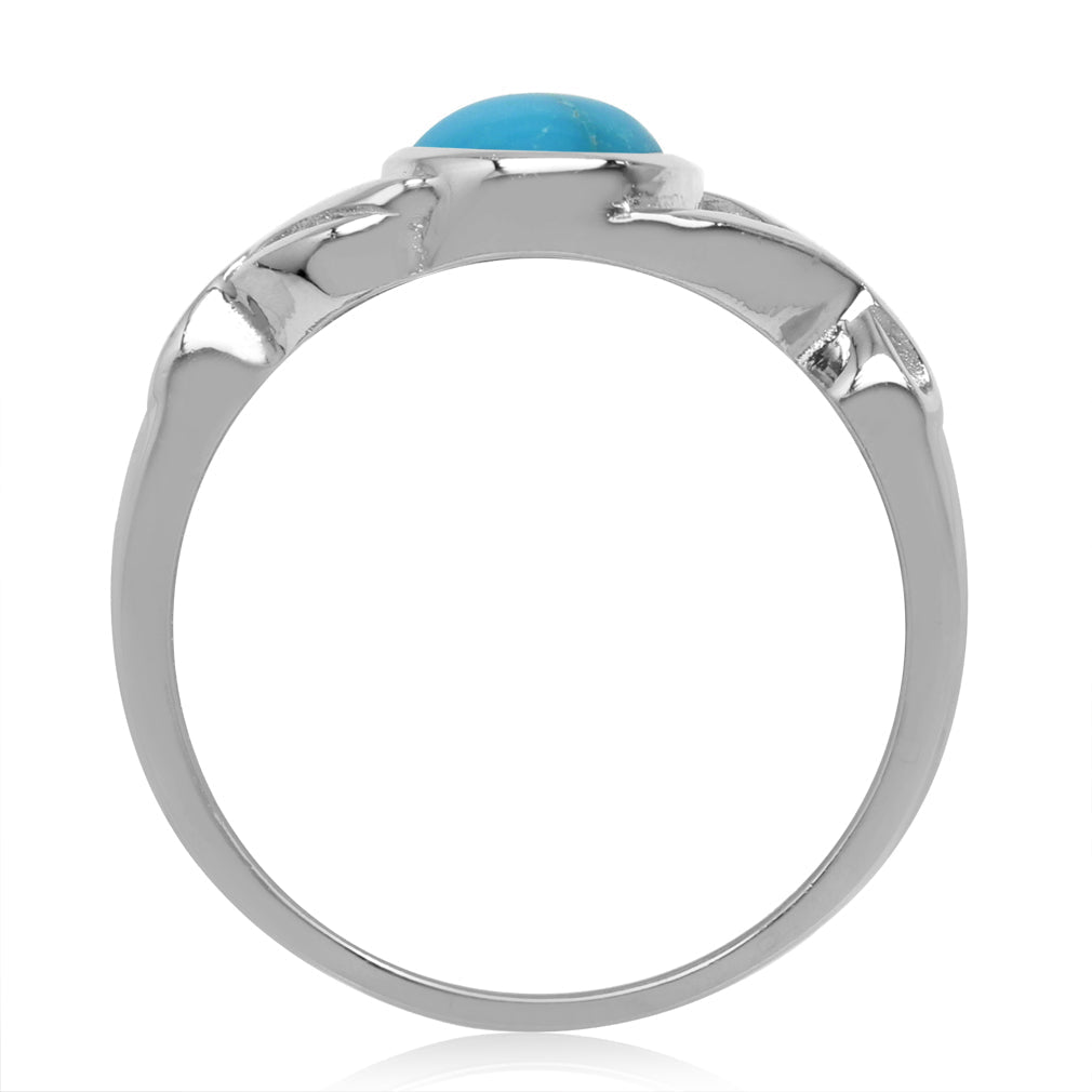 7mm Genuine Round Arizona American Turquoise White Gold Plated 925 Sterling Silver Casual Solitaire Ring Jewelry for Women - Silvershake-store