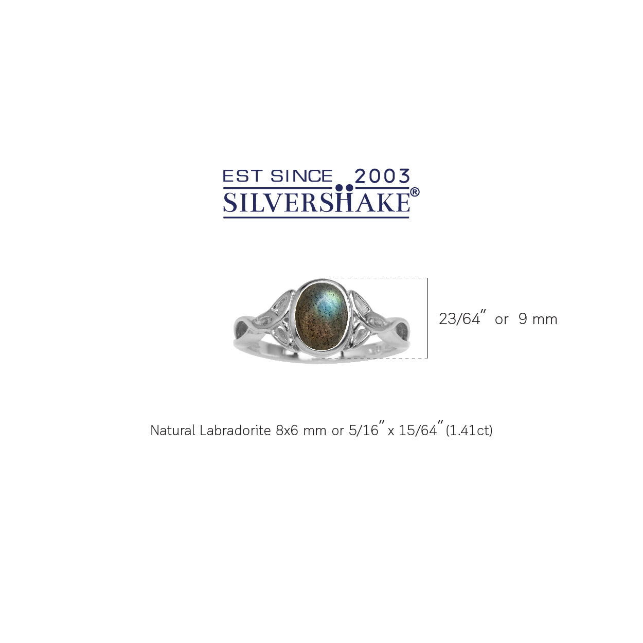 8X6mm Oval Shape Labradorite White Gold Plated 925 Sterling Silver Triquetra Celtic Knot Ring - Silvershake-store