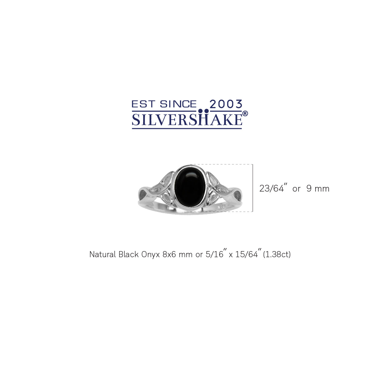 8X6mm Genuine Oval Shape Black Onyx White Gold Plated 925 Sterling Silver Triquetra Celtic Knot Ring - Silvershake-store