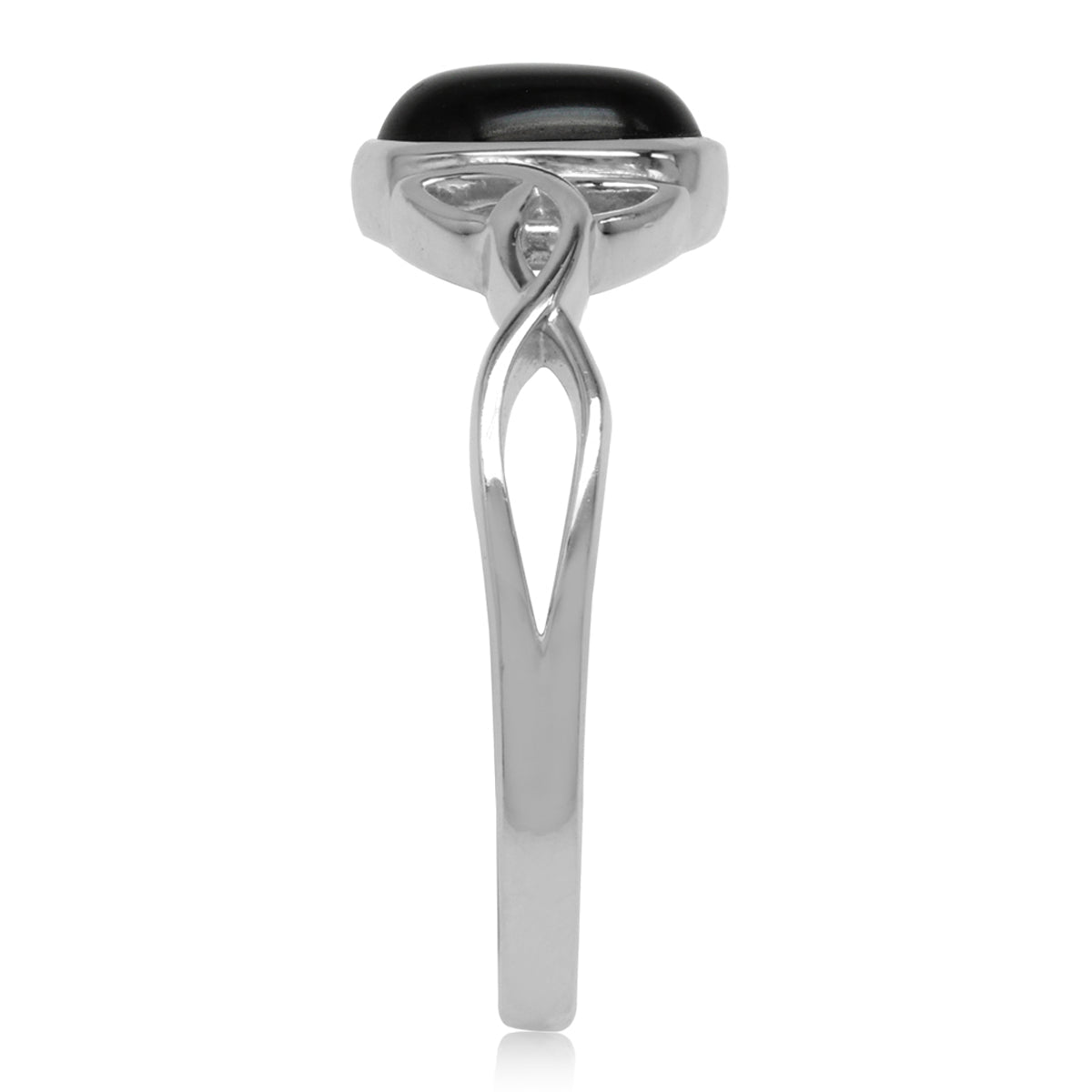 8X6mm Genuine Oval Shape Black Onyx White Gold Plated 925 Sterling Silver Triquetra Celtic Knot Ring - Silvershake-store