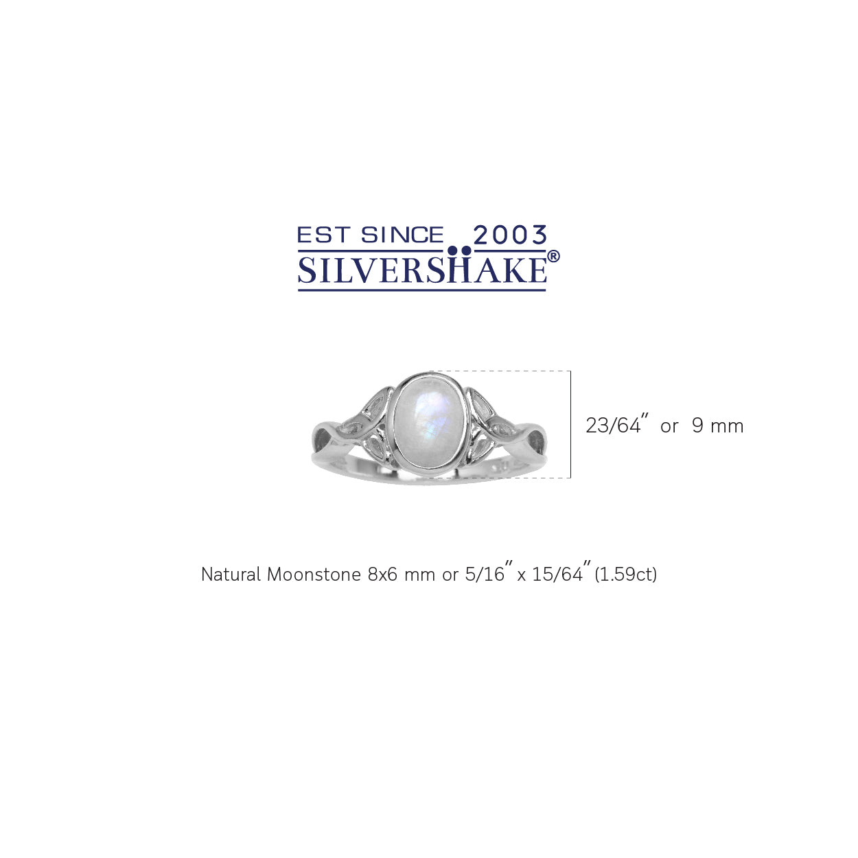 8X6mm Natural Oval Shape Moonstone White Gold Plated 925 Sterling Silver Triquetra Celtic Knot Ring - Silvershake-store