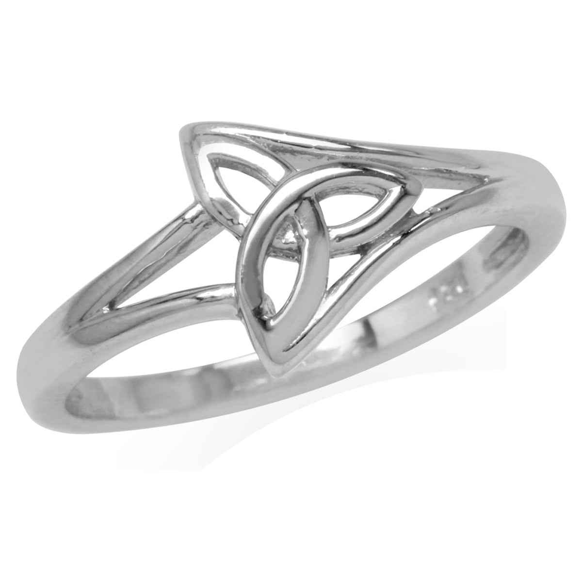 White Gold Plated 925 Sterling Silver Triquetra Celtic Knot Ring