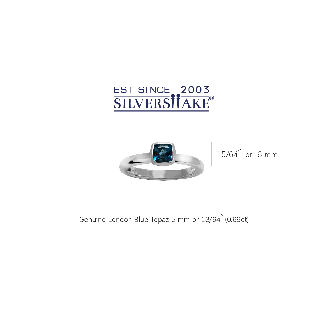 Genuine Cushion Cut London Blue Topaz 925 Sterling Silver Stack Stackable Solitaire Ring - Silvershake-store