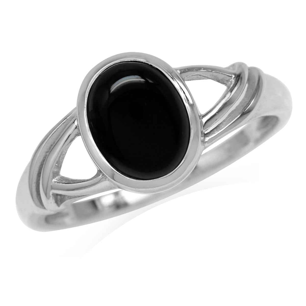 9X7mm Natural Oval Shape Black Onyx White Gold Plated 925 Sterling Silver Solitaire Casual Ring