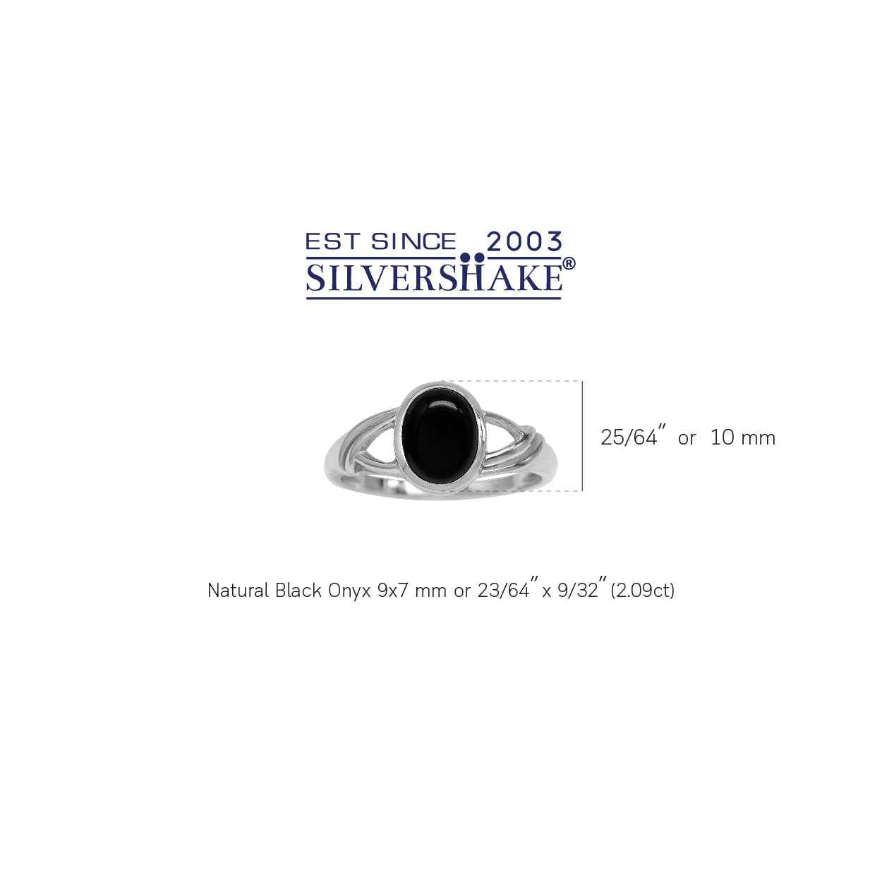 9X7mm Natural Oval Shape Black Onyx White Gold Plated 925 Sterling Silver Solitaire Casual Ring