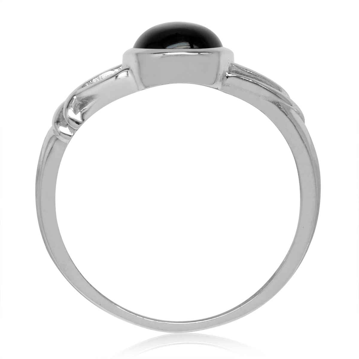 9X7mm Natural Oval Shape Black Onyx White Gold Plated 925 Sterling Silver Solitaire Casual Ring