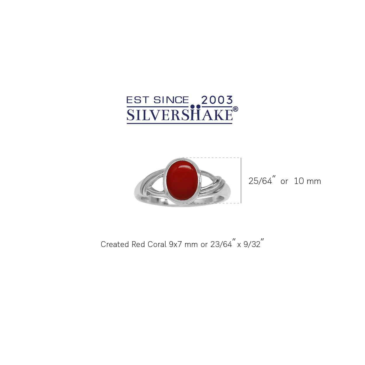 9X7mm Oval Shape Created Red Coral White Gold Plated 925 Sterling Silver Solitaire Casual Ring