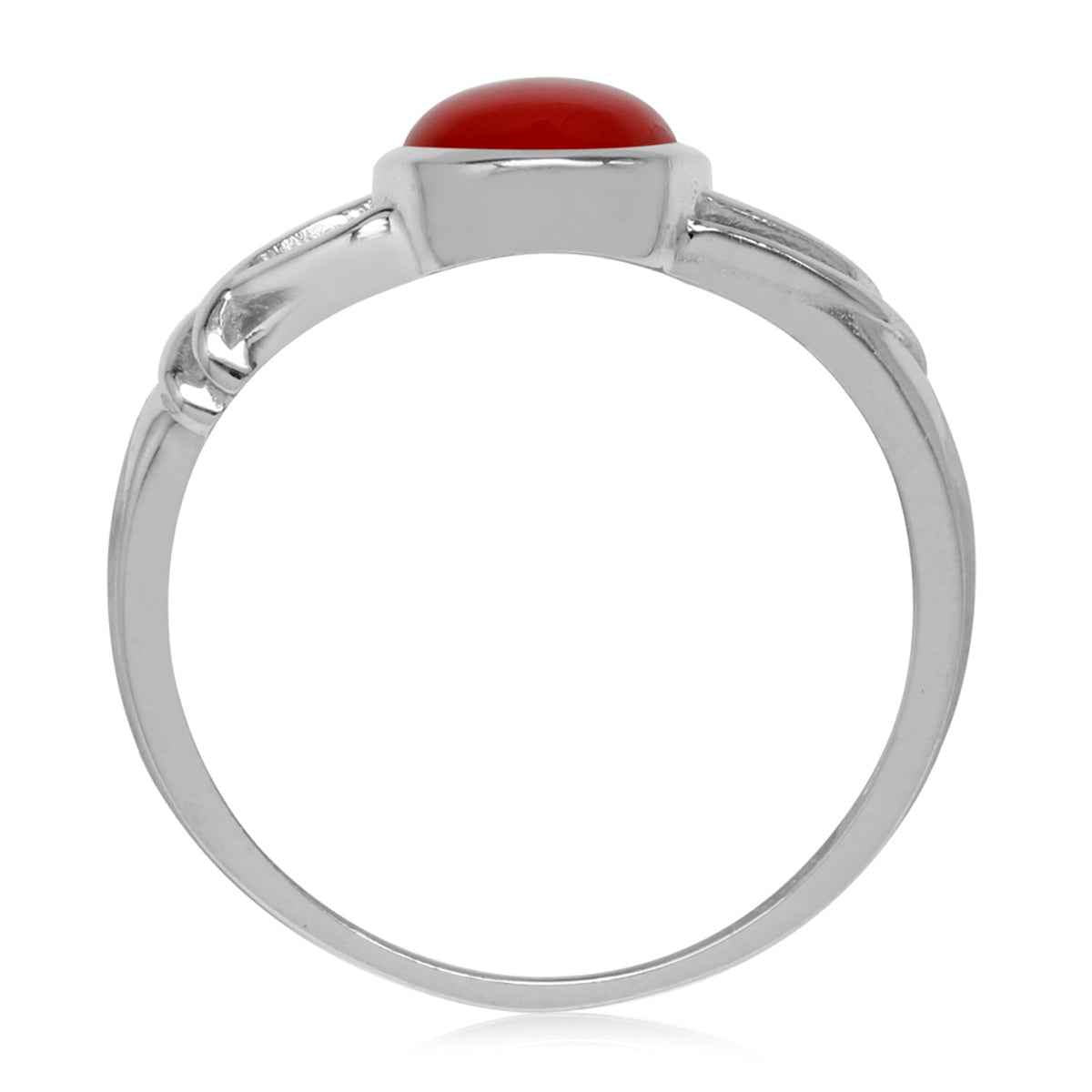 9X7mm Oval Shape Created Red Coral White Gold Plated 925 Sterling Silver Solitaire Casual Ring
