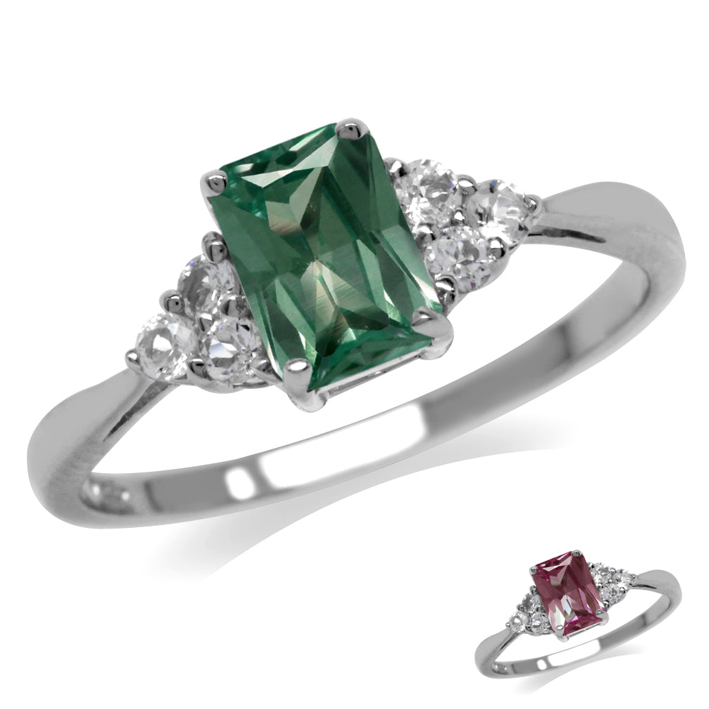 Simulated Color Change Alexandrite and White Cubic Zirconia 925 Sterling Silver Engagement Ring - Silvershake-store