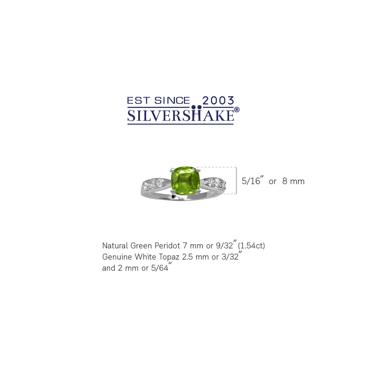 1.54ct. 7MM Natural Cushion Shape Peridot & White Topaz 925 Sterling Silver Engagement Ring silvershake