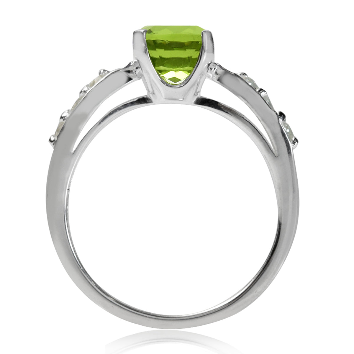 1.54ct. 7MM Natural Cushion Shape Peridot & White Topaz 925 Sterling Silver Engagement Ring silvershake