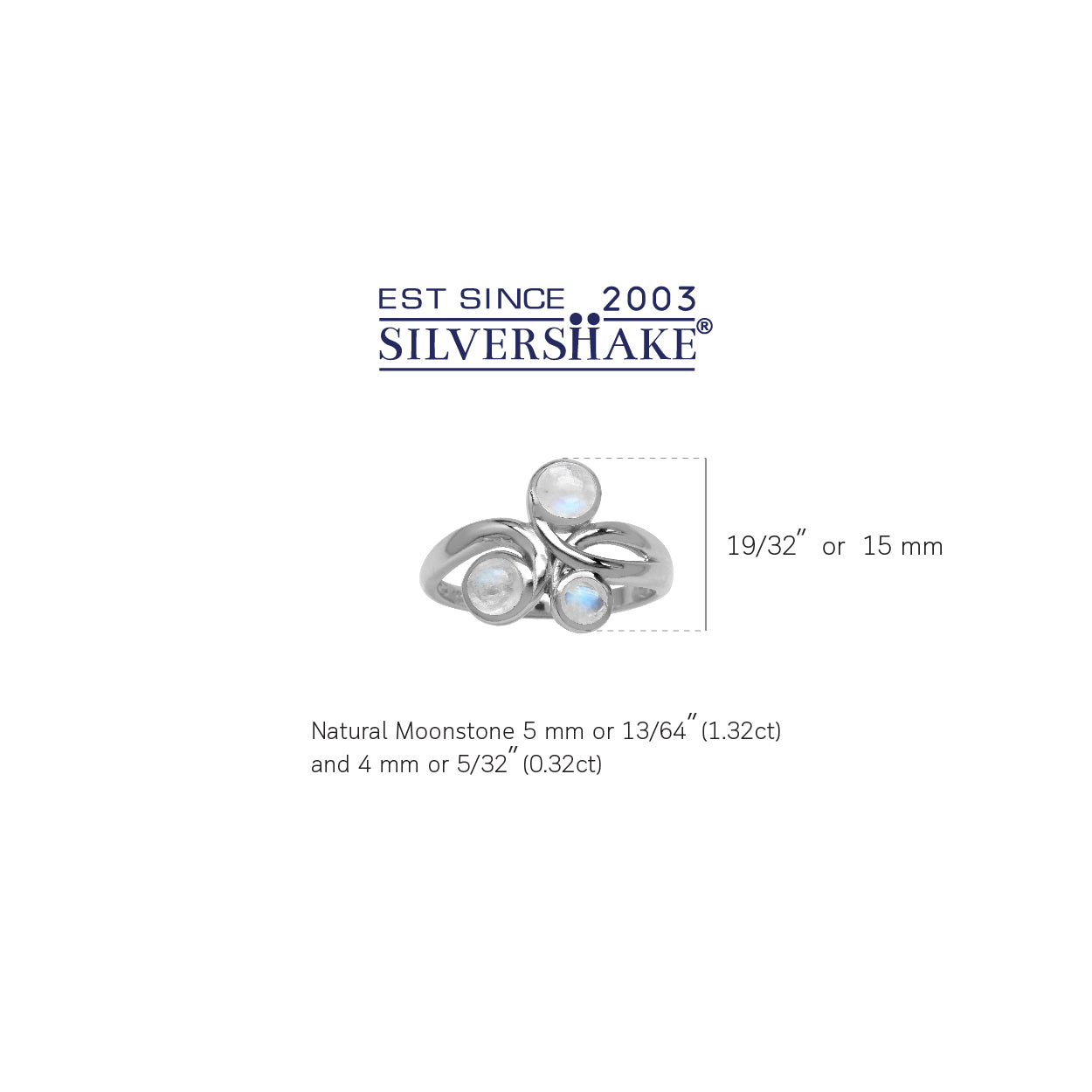 3-Stone Natural Moonstone White Gold Plated 925 Sterling Silver Ribbon Knot/Weave Ring