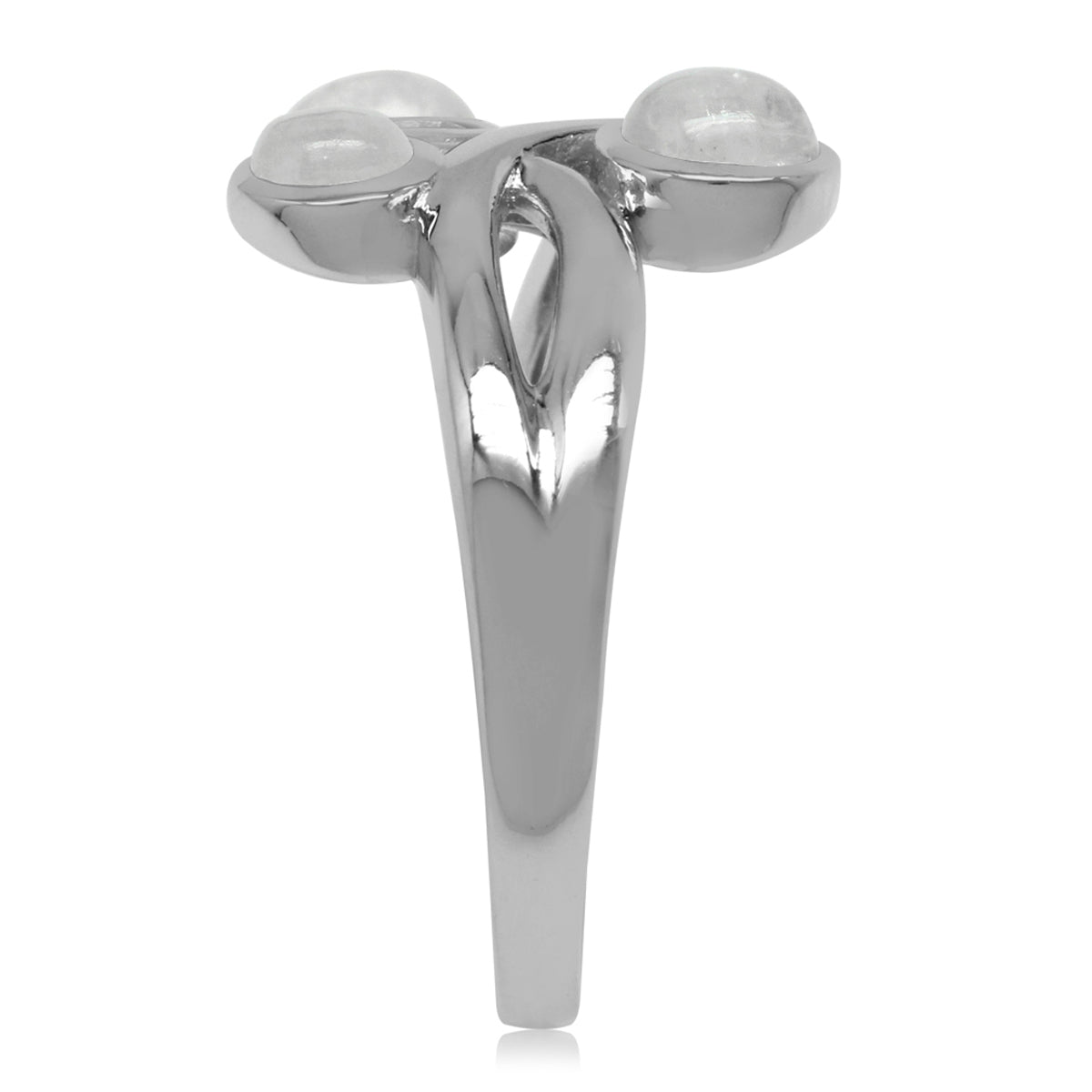 3-Stone Natural Moonstone White Gold Plated 925 Sterling Silver Ribbon Knot/Weave Ring