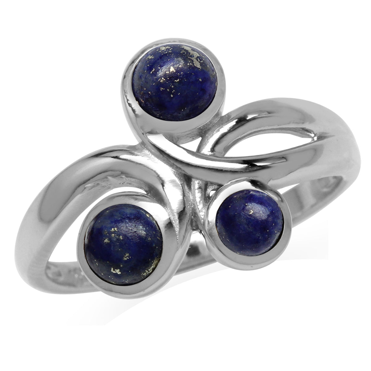 3-Stone Genuine Lapis White Gold Plated 925 Sterling Silver Ribbon Knot/Weave Ring silvershake