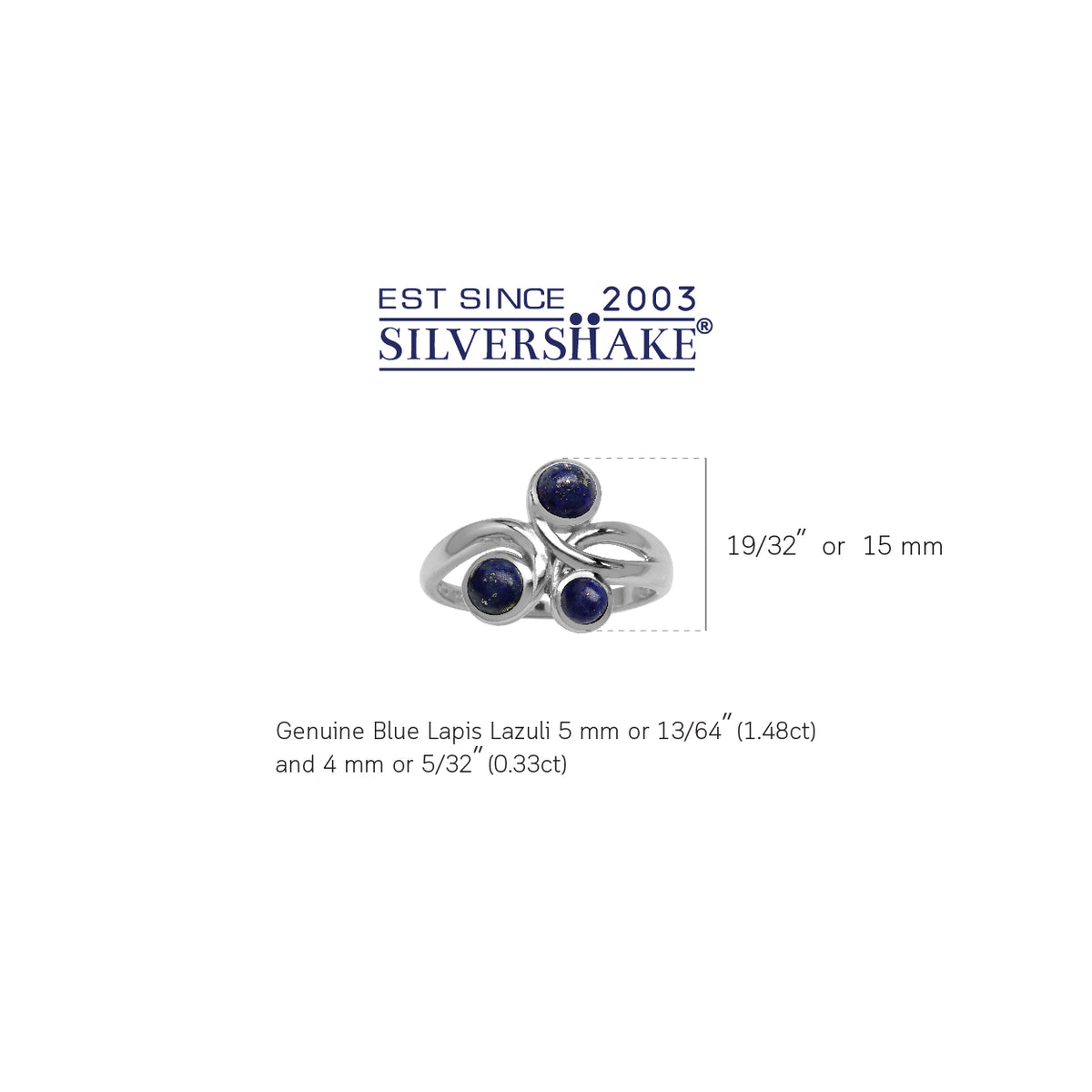 3-Stone Genuine Lapis White Gold Plated 925 Sterling Silver Ribbon Knot/Weave Ring silvershake
